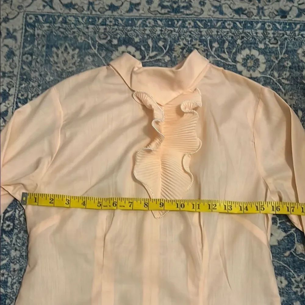 Vintage Peach Ruffle Sheer Zipper On Back Blouse - Picture 8 of 9